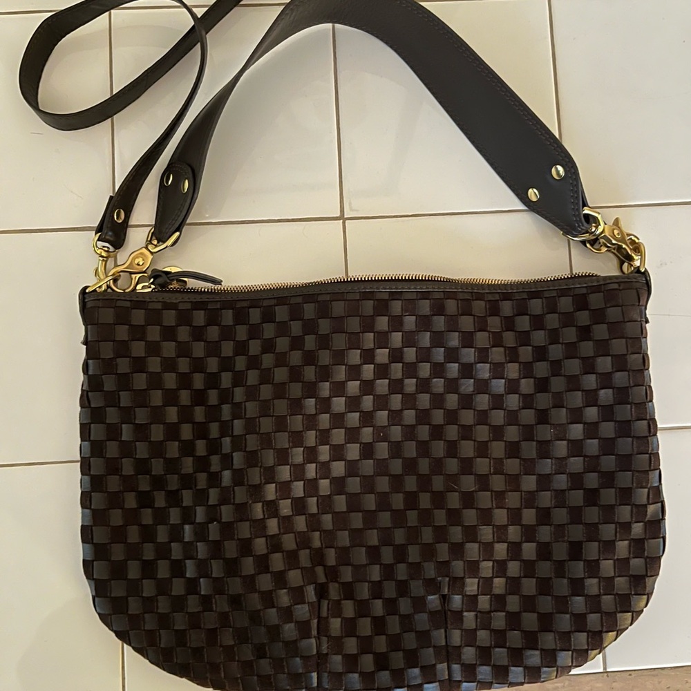 Clare V Brown Woven Moyen Messenger Shoulder Bag
